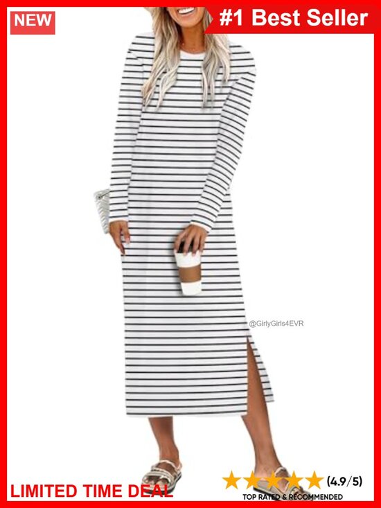 Dresses & Skirts - Women's Long Sleeve Midi T Shirt Dress Side Split Casual